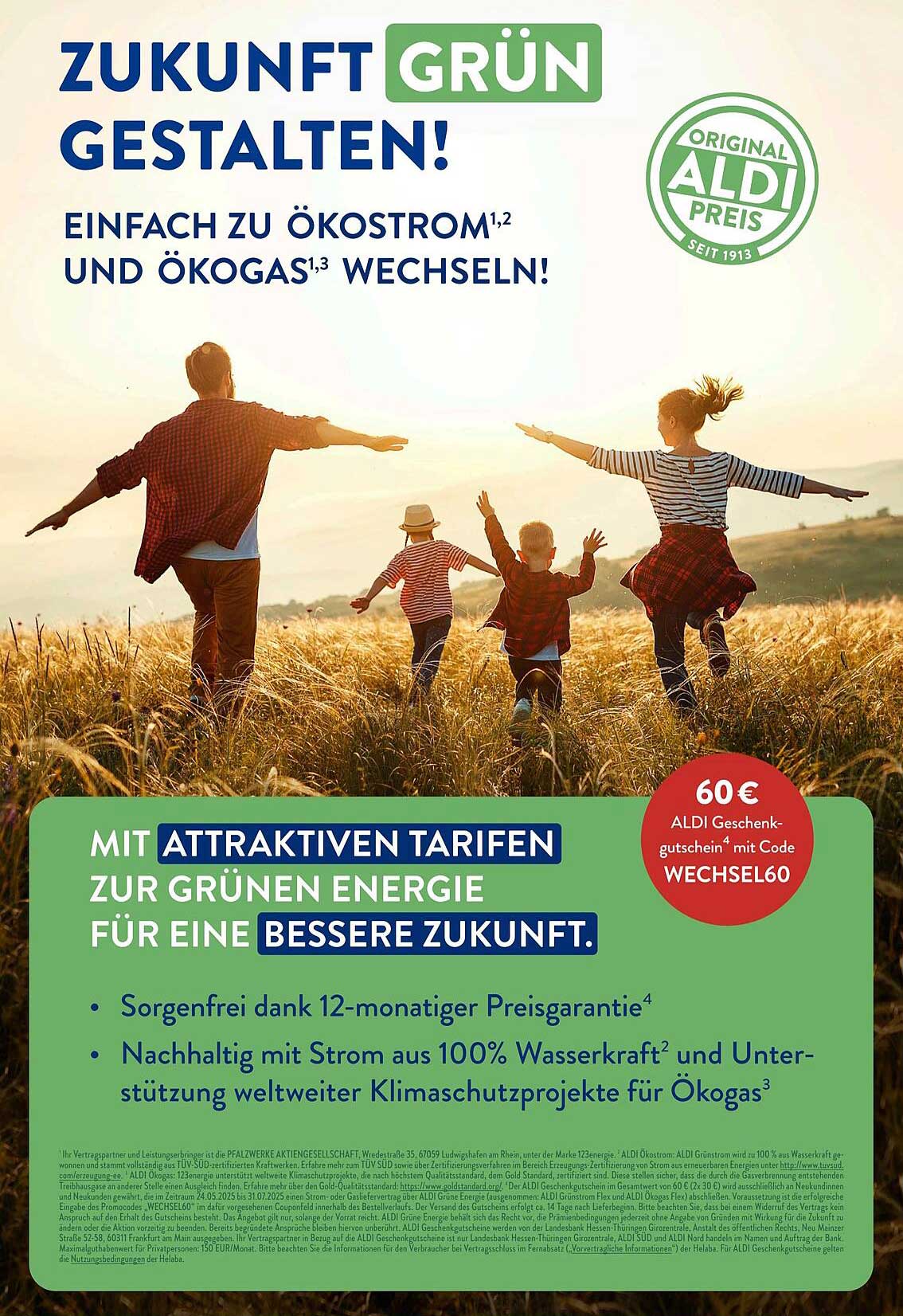 ZUKUNFT GRÜN GESTALTEN mit Ökostrom und Ökogas von Aldi