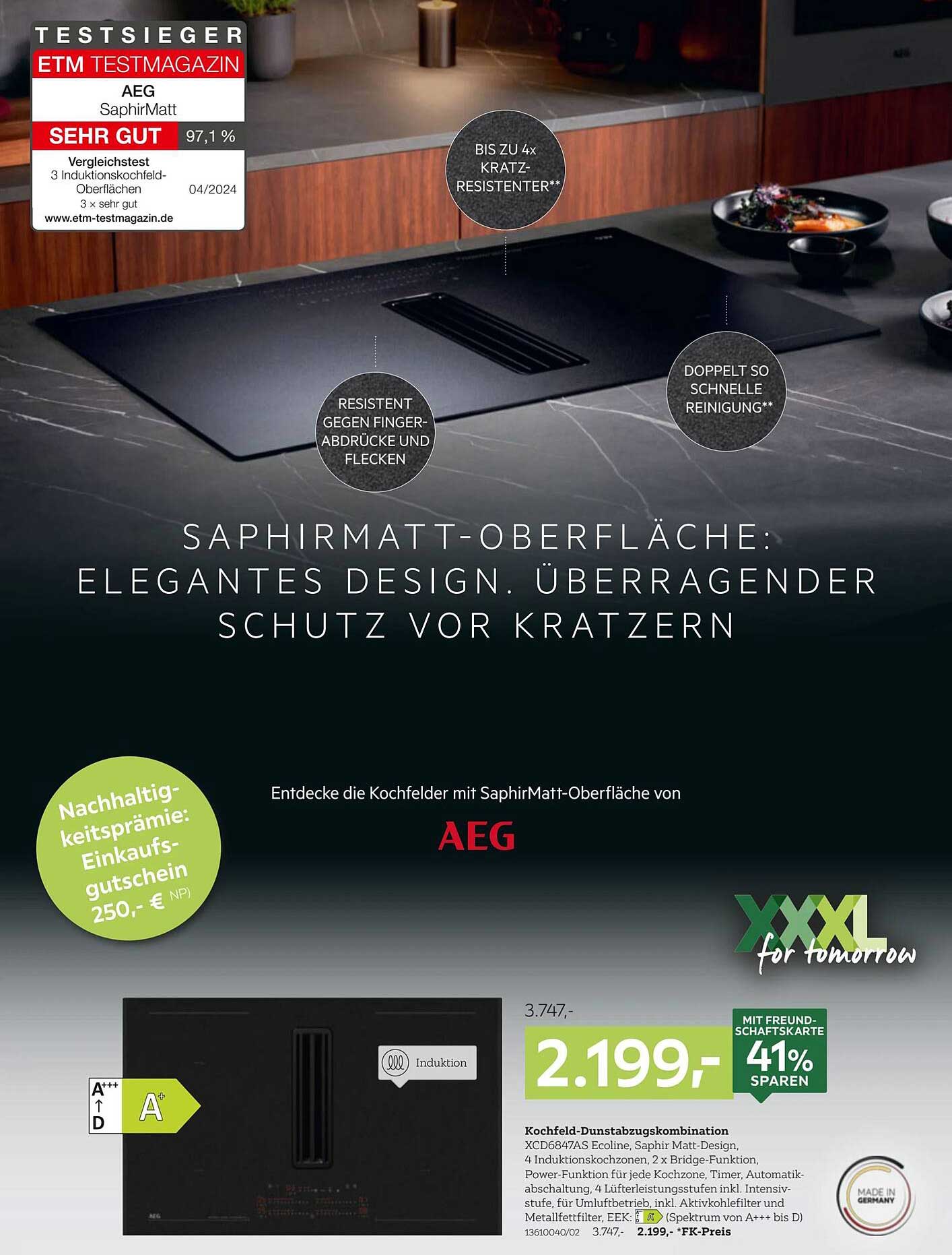AEG Kochfeld-Dunstabzugskombination mit SaphirMatt-Oberfläche