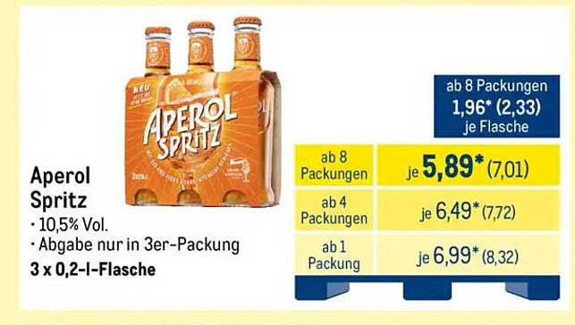 Aperol Spritz 3 x 0,2 l-Flasche