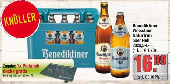 Benediktiner Weissbier Naturtrüb oder Hell 20x0,5-L-Fl.