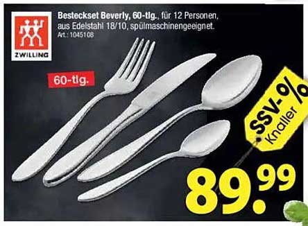 Besteckset Beverly, 60-tlg., für 12 Personen, aus Edelstahl 18/10