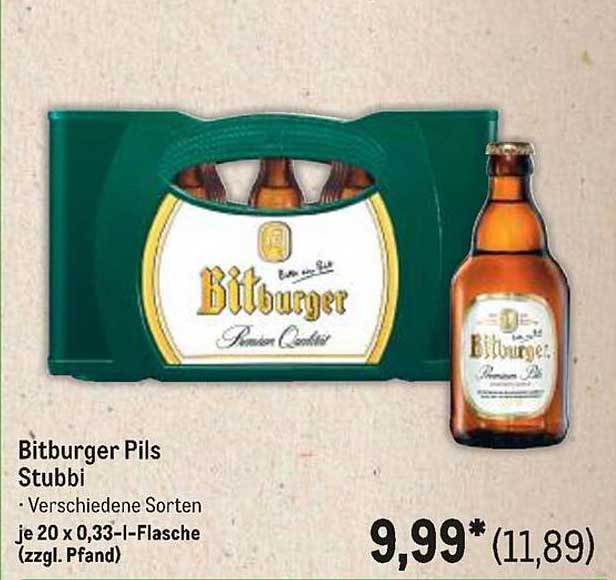 Bitburger Pils Stubbi - 20 x 0,33 l Flasche (zzgl. Pfand)