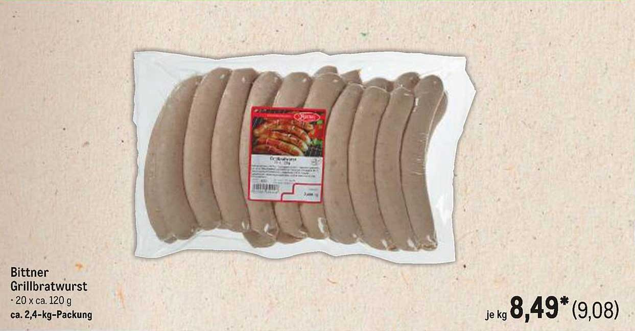 Bittner Grillbratwurst · 20 x ca. 120 g · ca. 2,4-kg-Packung