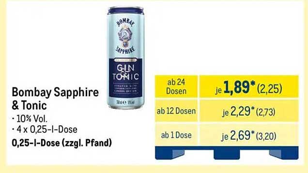 Bombay Sapphire & Tonic 0,25-l-Dose (zzgl. Pfand)