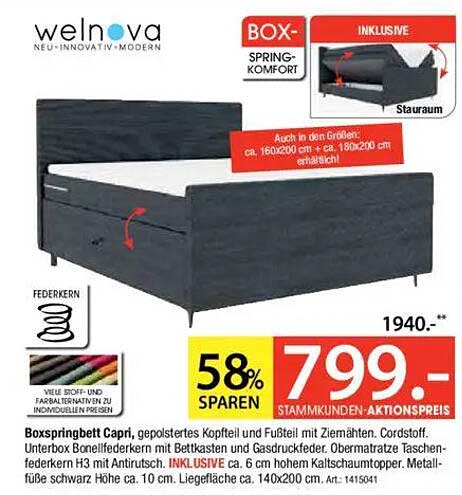 Boxspringbett Capri mit Stauraum – Aktion von Zurbrüggen