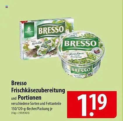 Bresso Frischkäsezubereitung und Portionen – verschiedene Sorten und Fettanteile