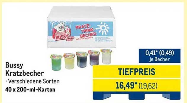 Bussy Kratzbecher – Verschiedene Sorten im 40 x 200-ml-Karton