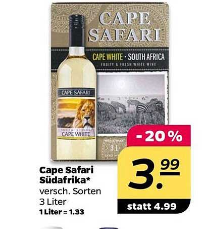 Cape Safari Südafrika – günstiger Weißwein (3 Liter)
