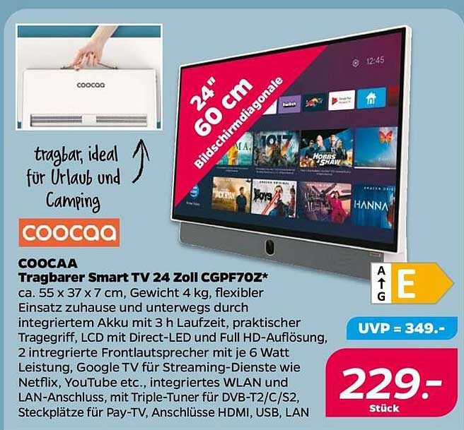 COOCAA Tragbarer Smart TV 24 Zoll CGPF70Z