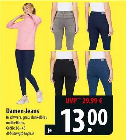 Damen-Jeans in schwarz, grau, dunkelblau und hellblau
