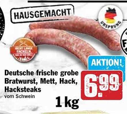 Deutsche frische grobe Bratwurst, Mett, Hack, Hacksteaks vom Schwein - 1 kg