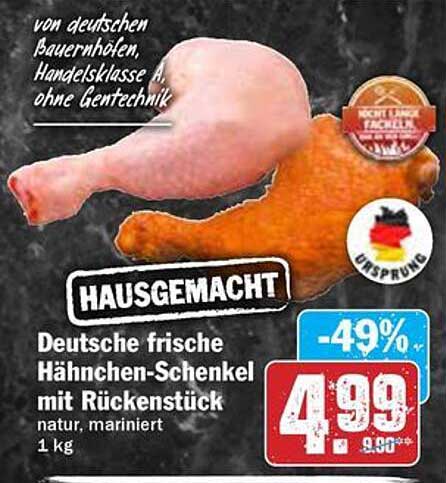 Deutsche frische Hähnchen-Schenkel mit Rückenstück, natur, mariniert