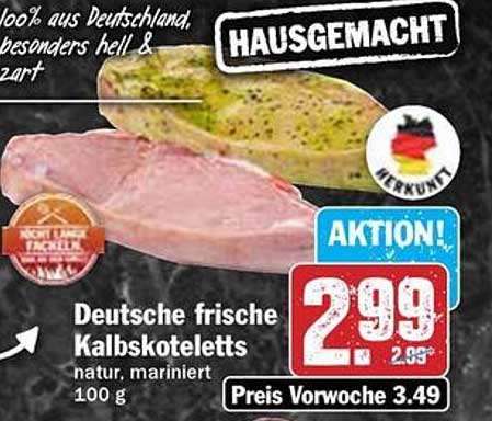 Deutsche frische Kalbskoteletts natur, mariniert 100 g
