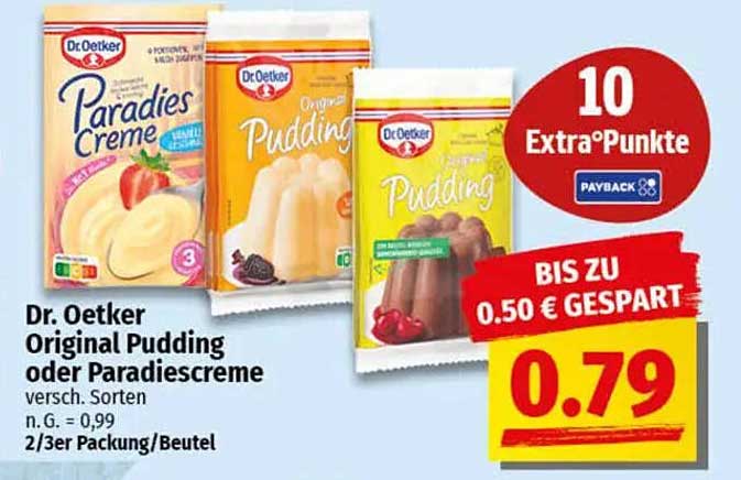 Dr. Oetker Original Pudding oder Paradiescreme, verschiedene Sorten