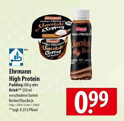 Ehrmann High Protein Pudding 200 g oder Drink 250 ml - verschiedene Sorten