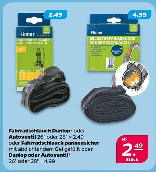 Fahrradschlauch Dunlop- oder Autoventil 26'' oder 28''