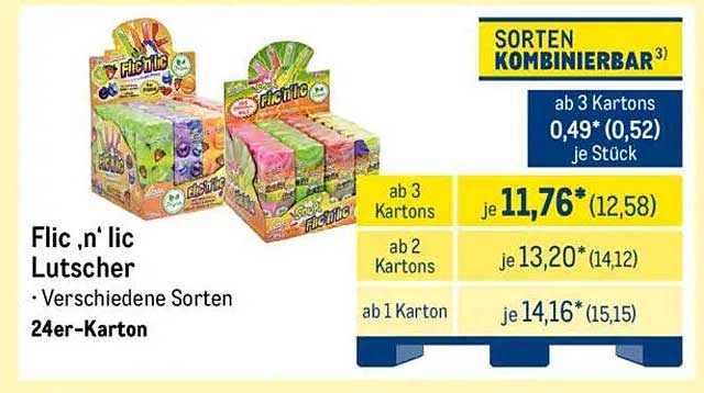 Flic 'n' lic Lutscher - Verschiedene Sorten im 24er-Karton
