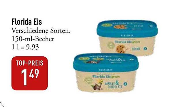 Florida Eis verschiedene Sorten. 150-ml-Becher