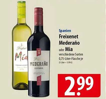 Freixenet Mederaño oder Mia 0,75-Liter-Flasche