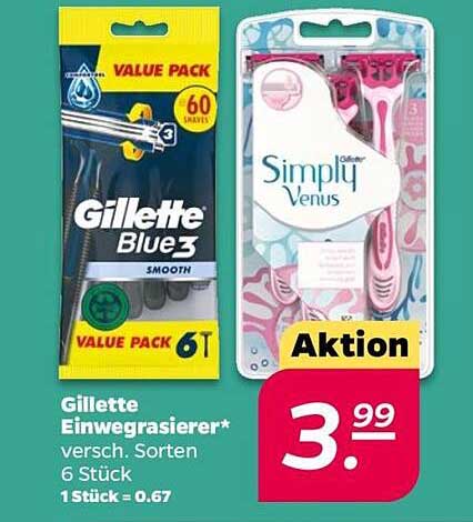 Gillette Einwegrasierer, verschiedene Sorten, 6 Stück