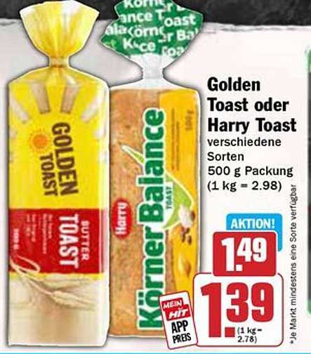 Golden Toast oder Harry Toast - 500 g Packung
