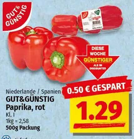 GUT& GÜNSTIG Paprika, rot 500g für nur 1,29 €