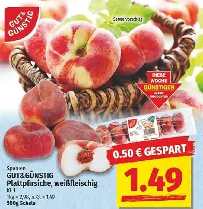 GUT& GÜNSTIG Plattpfirsiche, weißfleischig - 500g Schale