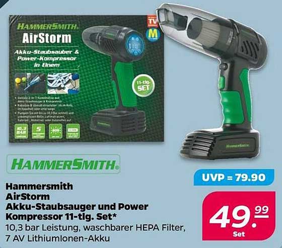 Hammersmith AirStorm Akkustaubsauger und Power Kompressor 11-tlg. Set