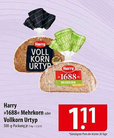 Harry »1688« Mehrkorn oder Vollkorn Urtyp 500 g