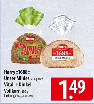 Harry »1688« Unser Mildes 500 g oder Vital + Dinkel Vollkorn 300 g