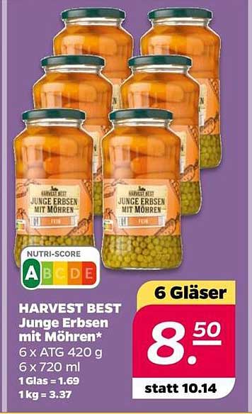 HARVEST BEST Junge Erbsen mit Möhren 6 x 420 g