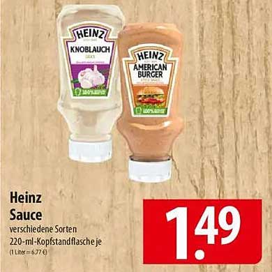 Heinz Sauce verschiedene Sorten 220-ml-Kopfstandflasche