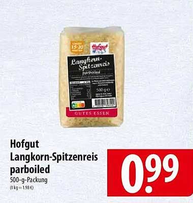 Hofgut Langkorn-Spitzenreis parboiled 500-g-Packung