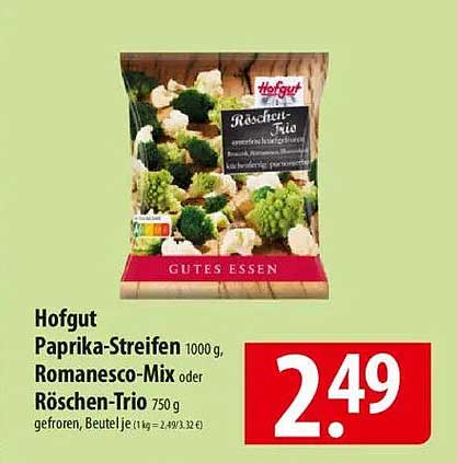 Hofgut Paprika-Streifen 1000 g, Romanesco-Mix oder Röschens-Trio 750 g