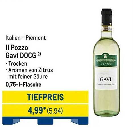 Il Pozzo Gavi DOCG 0,75-l-Flasche – trockener Weißwein aus Italien