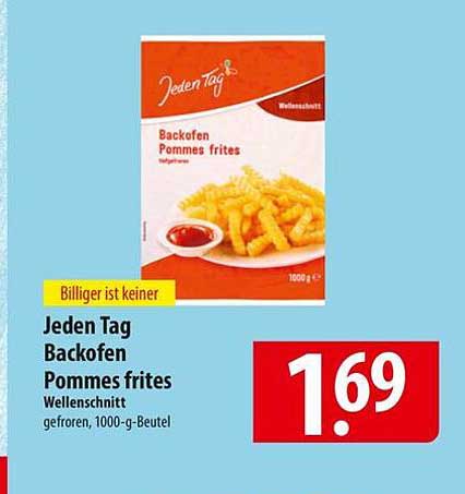 Jeden Tag Backofen Pommes frites Wellenschnitt, 1000-g-Beutel