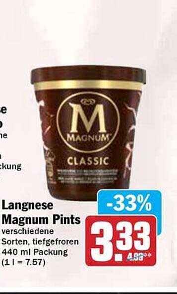 Langnese Magnum Pints - verschiedene Sorten, tiefgefroren 440 ml