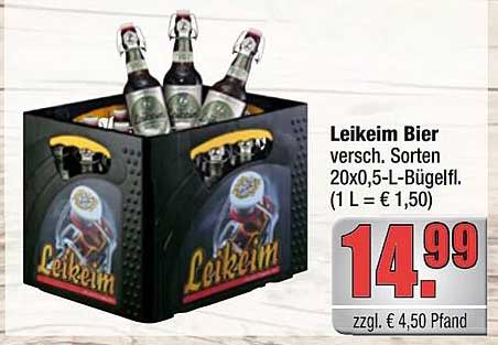 Leikeim Bier versch. Sorten 20x0,5-L-Bügelfl.