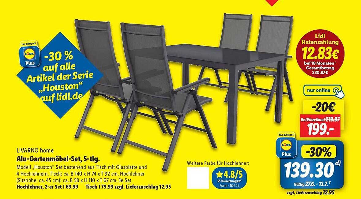 LIVARNO home Alu-Gartenmöbel-Set, 5-tlg.