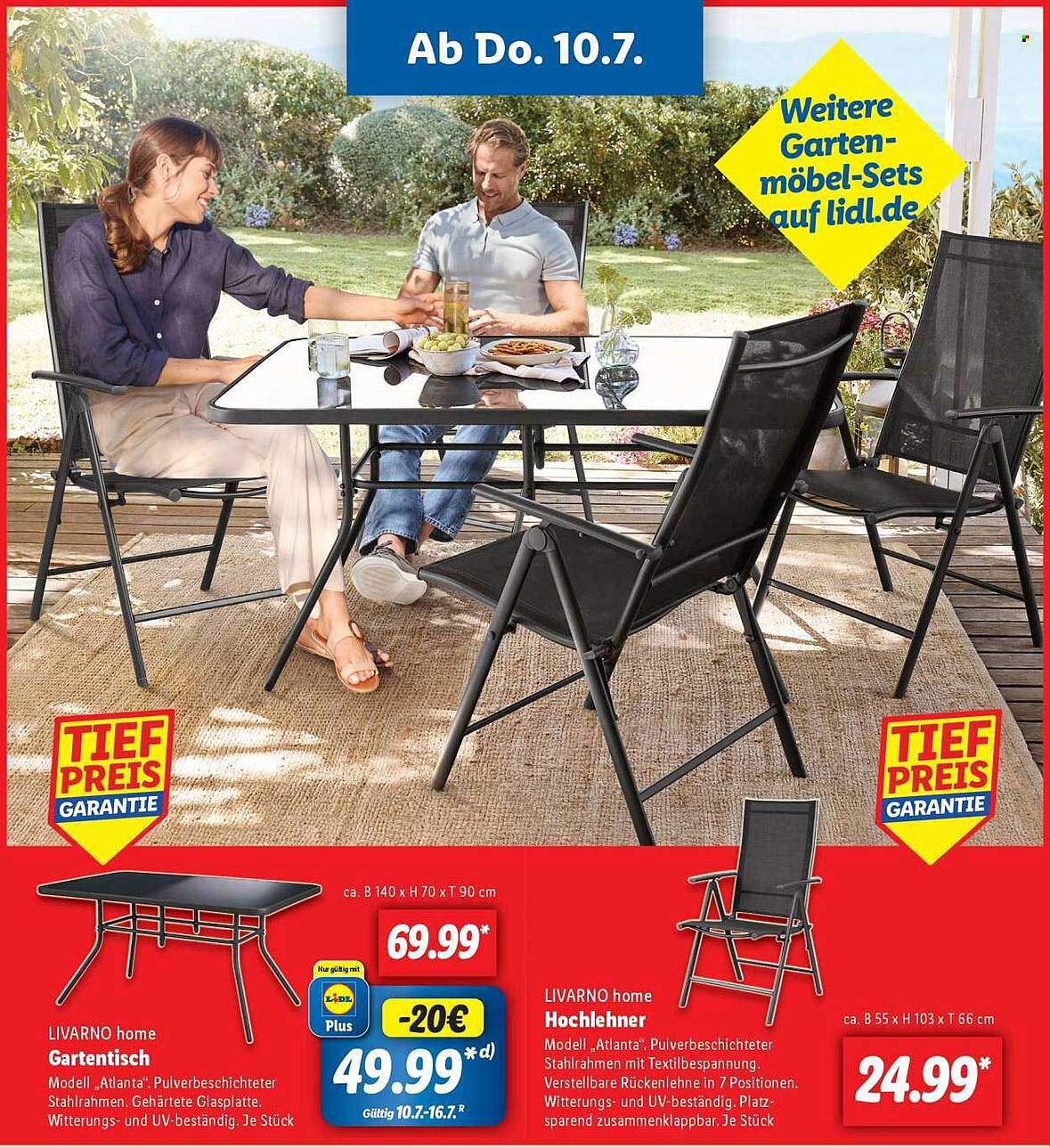 LIVARNO home Gartentisch und Hochlehner Set