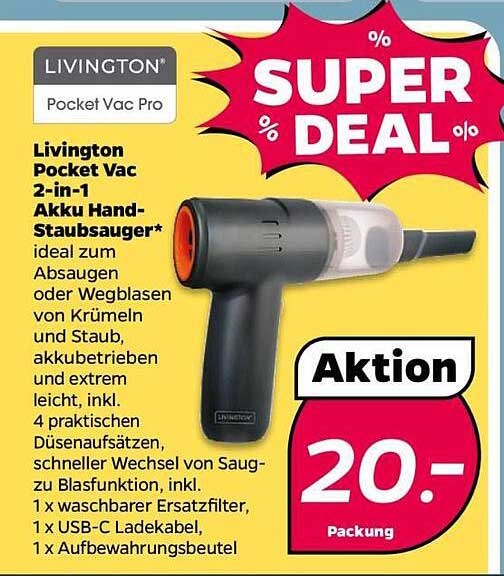 Livington Pocket Vac Pro 2-in-1 Akku Hand-Staubsauger