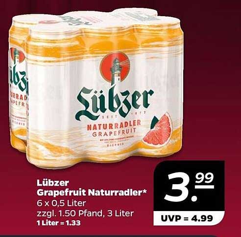 Lübzer Grapefruit Naturradler 6 x 0,5 Liter
