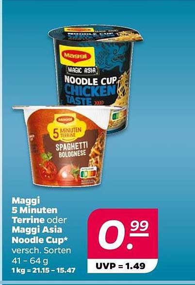 Maggi 5 Minuten Terrine oder Maggi Asia Noodle Cup - verschiedene Sorten