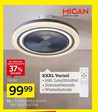 Mican LED-Deckenleuchte mit Ventilator - 13 in 1