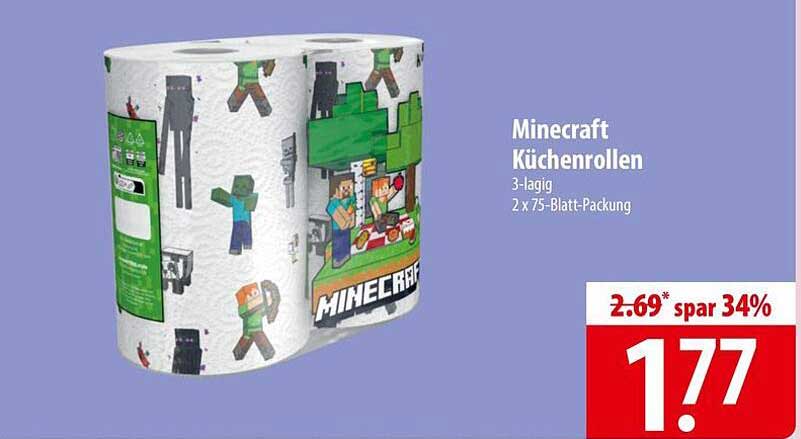 Minecraft Küchenrollen 3-lagig 2 x 75-Blatt-Packung