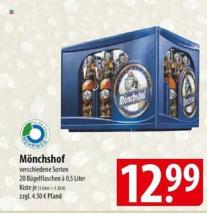 Mönchshof Bier Kiste – 20 Bügelflaschen à 0,5 Liter