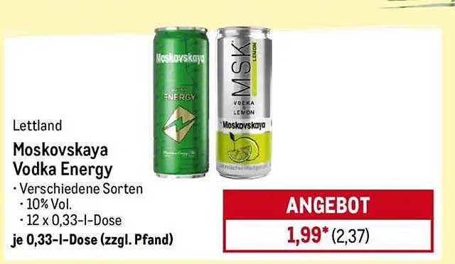 Moskovskaya Vodka Energy - Verschiedene Sorten