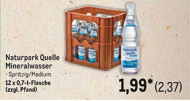 Naturpark Quelle Mineralwasser – Spritzig/Medium 12 x 0,7 l-Flasche (zzgl. Pfand)