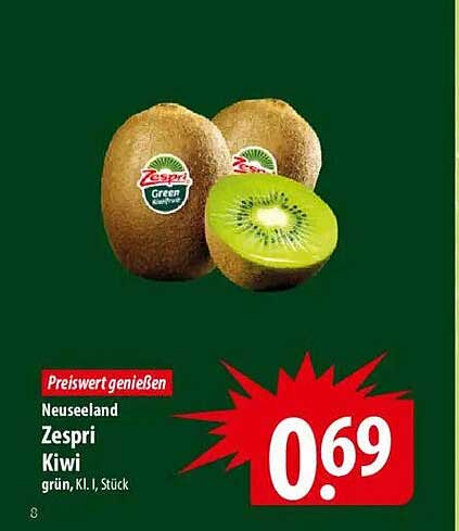 Neuseeland Zespri Kiwi - grün, Kl. I, Stück