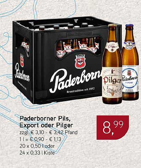 Paderborner Pils, Export oder Pilger - 24 x 0,33 l Kiste